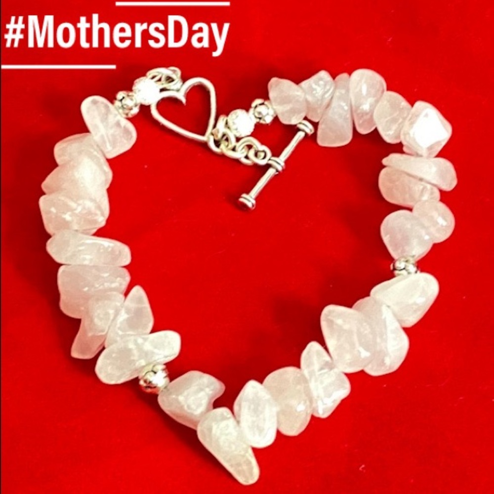 Handmade Rose Quartz Stone Bracelet Heart Toggle - Picture 5 of 5
